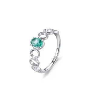 Exquisite 925 Sterling Silver Ring Teal Paraiba Rhinestone Inlaid Hollow Oval Geometric Design Band Jewelry For Women