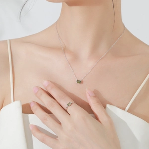 Parure bijoux en argent S925 avec pierres précieuses ovales vert olive pour femme