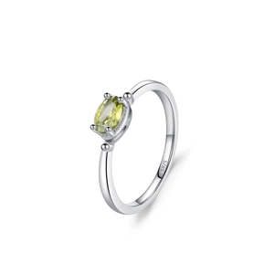 Elegant S925 sterling silver ring with oval olive green gemstone on white background