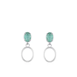Boucles d'Oreilles Clous en Argent Sterling S925 Bleu Vert Ovale Style Paraïba Vintage Incrusté Strass Géométrique Pendentif Anneau Bijoux Femme