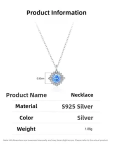Vue détaillée du collier en argent sterling S925 avec pendentif en pierre d'aigue-marine