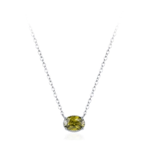 S925 Sterling Silver necklace featuring an oval olive green gemstone pendant for women