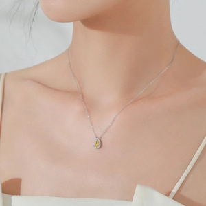 Elegant S925 sterling silver necklace with a pear-cut yellow gemstone drop pendant