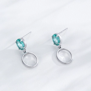 Boucles d'oreilles en argent S925 avec pierres vertes ovales et anneaux polis