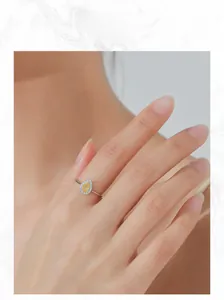 Close-up of a pear-shaped yellow diamond ring in S925 sterling silver on a hand