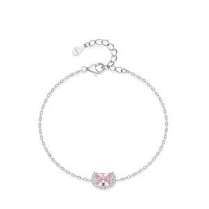 925 Sterling Silver Pink Zirconia Bracelet For Women Cute Sycee Oval Inlaid Korean Style Minimalist Fine Jewelry Gift