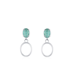 Boucles d'oreilles en argent S925 avec pierre Paraiba ovale et pendentifs ronds