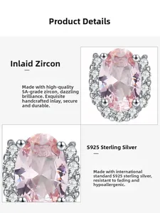 Macro view of S925 sterling silver studs with pink oval morganite and 5A cubic zirconia