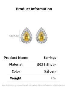 Spécifications de taille pour boucles d'oreilles goutte en argent S925 et zircon