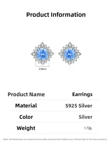 Detailed product parameters of S925 silver sunflower stud earrings with blue gemstone