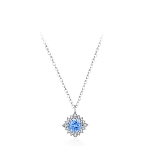 Élégant Collier Pendentif en Strass Bleu Argent Sterling S925 pour Femmes Doux Design Floral Chaîne de Clavicule Luxe Léger