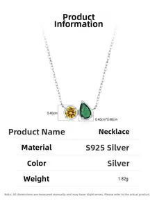 Spécifications du collier en argent S925 avec pendentifs en zircon jaune et vert