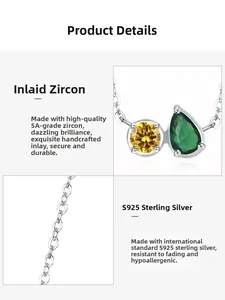 Détail du collier en argent S925 orné de zircons cubiques jaunes et verts brillants