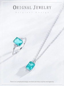 Macro detail of S925 sterling silver stamp on square teal gemstone jewelry set