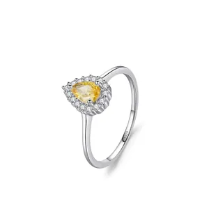 Luxury 925 Sterling Silver Yellow Zirconia Ring Waterdrop Pear Shaped Halo Engagement Ring For Women Vintage Jewelry Gift