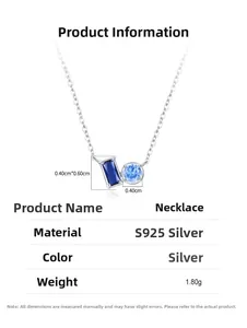 Detailed product parameters of S925 sterling silver necklace with blue zircon pendants