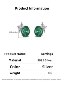Vue détaillée des boucles d'oreilles zircon émeraude en argent S925, taille 0,60x0,80 cm