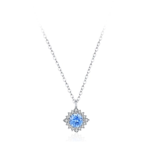 Élégant collier en argent sterling S925 avec pendentif aigue-marine et halo de diamants