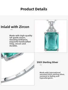 Detailed macro view of S925 sterling silver ring with emerald-cut green zircon inlay