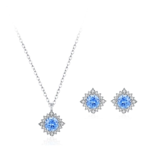 Parure de bijoux tournesol en argent S925 avec collier et boucles d'oreilles aigue-marine