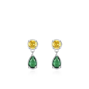 925 Sterling Silver Yellow Green Zirconia Stud Earrings For Women Minimalist Vintage Design Colorful Gemstone Fashion Jewelry