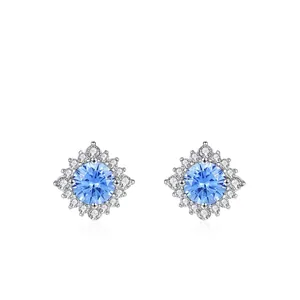 S925 Sterling Silver Sunflower Stud Earrings For Women Blue Zirconia Inlaid Fresh Style Flower Earrings Valentine Day Gift Jewelry