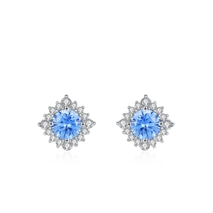 Elegant S925 sterling silver sunflower earrings with blue gemstones and crystal halo