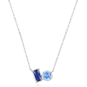 925 Sterling Silver Blue Zirconia Pendant Necklace For Women Geometric Double Gemstone Clavicle Chain Fine Jewelry Gift