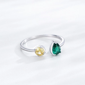Vintage S925 sterling silver open ring with yellow and green geometric zircon stones