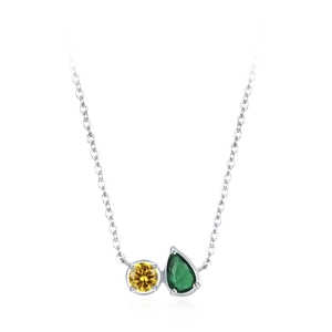 Collier minimaliste en argent S925 avec pendentifs en zircone jaune et vert poire