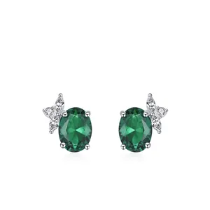 Boucles d'Oreilles Clous Vintage en Argent Sterling 925 Ovale Zirconia Émeraude pour Femmes Design Papillon de Luxe Bijoux de Mode