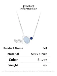 Detailed specs of S925 silver necklace with oval blue opal pendant and 0.6x0.8cm dimensions