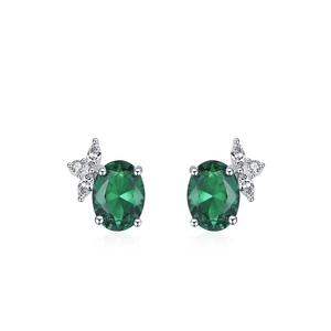 Élégantes boucles d'oreilles en argent S925 avec zircons émeraude ovales et ailes