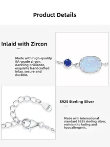 Macro detail of S925 sterling silver bracelet with opal and blue zircon inlay
