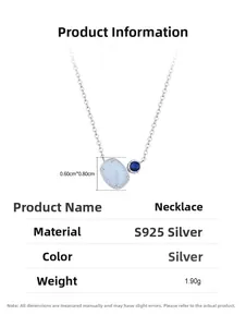 Macro shot of S925 sterling silver oval opal pendant necklace with 1.90g weight specs