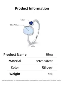 S925 sterling silver ring detail showing blue sapphire and oval opal stone specs