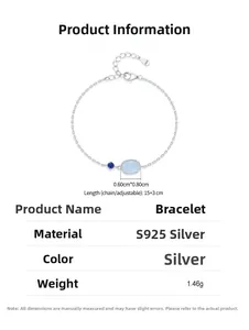 Detail view of S925 sterling silver chain bracelet with 15+3cm size specification