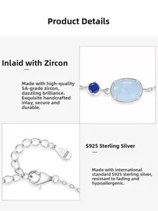 Macro detail of S925 sterling silver chain with blue cubic zirconia and opal setting