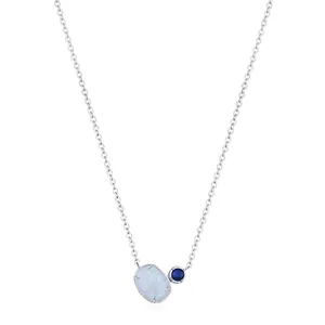 S925 Sterling Silver Oval Opal Pendant Necklace For Women Blue Zirconia Minimalist Elegant Jewelry Gift Collar Chain