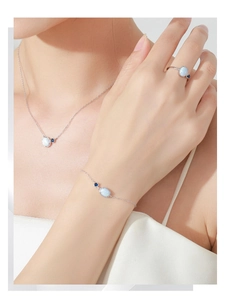 Detailed view of S925 silver jewelry set featuring blue opal stone necklaces and bracelets