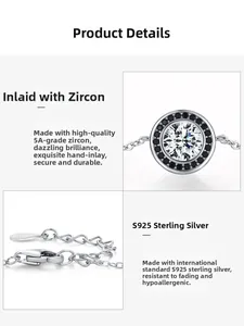 Macro view of S925 sterling silver chain with 5A zircon inlay and lobster clasp detail
