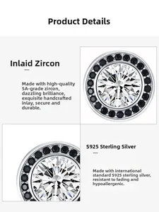 Macro detail of S925 sterling silver studs featuring premium 5A round-cut cubic zirconia
