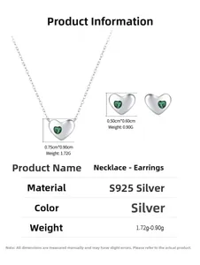 Détails du set de bijoux cœur en argent S925 avec pierres zircons vertes