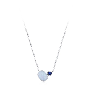 Elegant S925 silver necklace featuring an oval opal and a small blue sapphire pendant