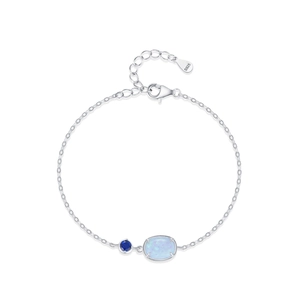 Minimalist S925 sterling silver chain bracelet with light blue opal and deep blue zircon