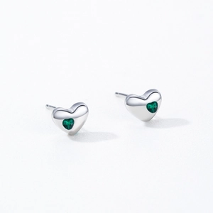 Elegant S925 sterling silver heart earrings with sparkling green crystal gemstones