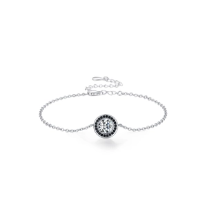 Elegant S925 sterling silver chain bracelet with a black and white zircon pendant
