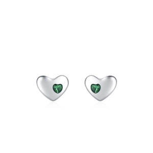 Elegant S925 sterling silver heart stud earrings with sparkling green crystal stones