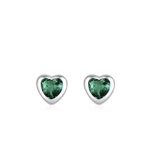 Elegant 925 Sterling Silver Emerald Green Heart Zirconia Stud Earrings For Women Minimalist Small Heart Earring Jewelry Gift