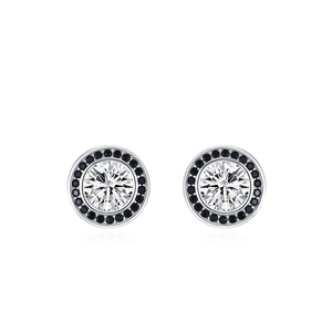 French vintage S925 sterling silver halo stud earrings with black and white zircon stones
